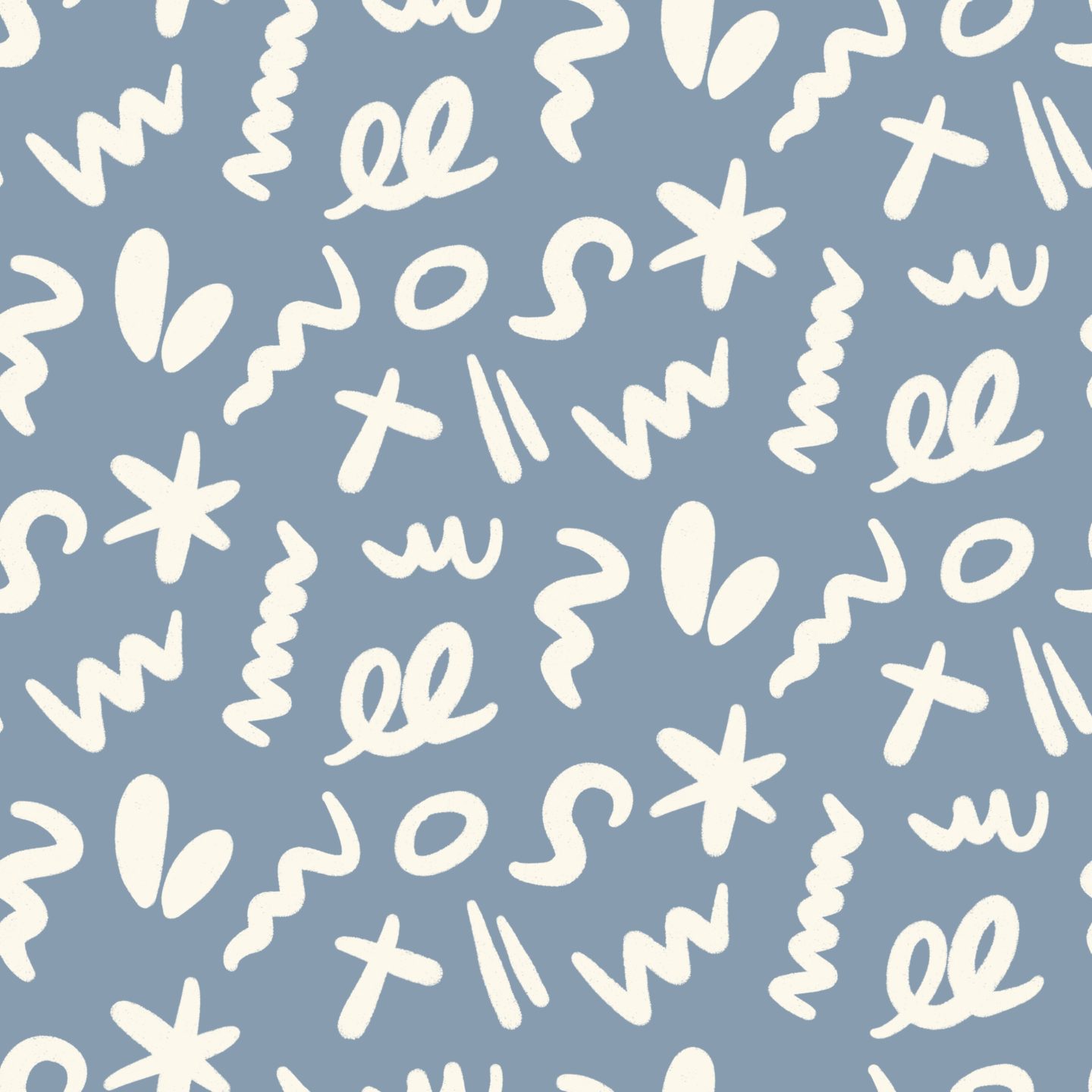 Colorful Abstract pattern with cream abstract marks on dusty blue gray ground