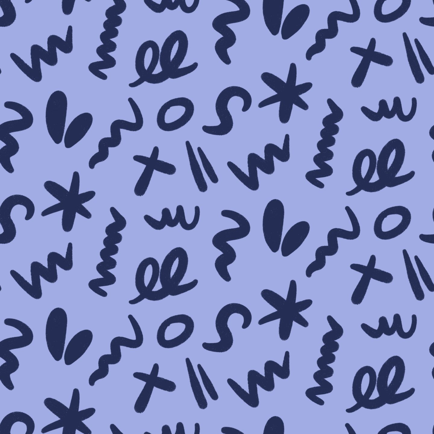 Colorful Abstract pattern with navy abstract marks on periwinkle blue ground