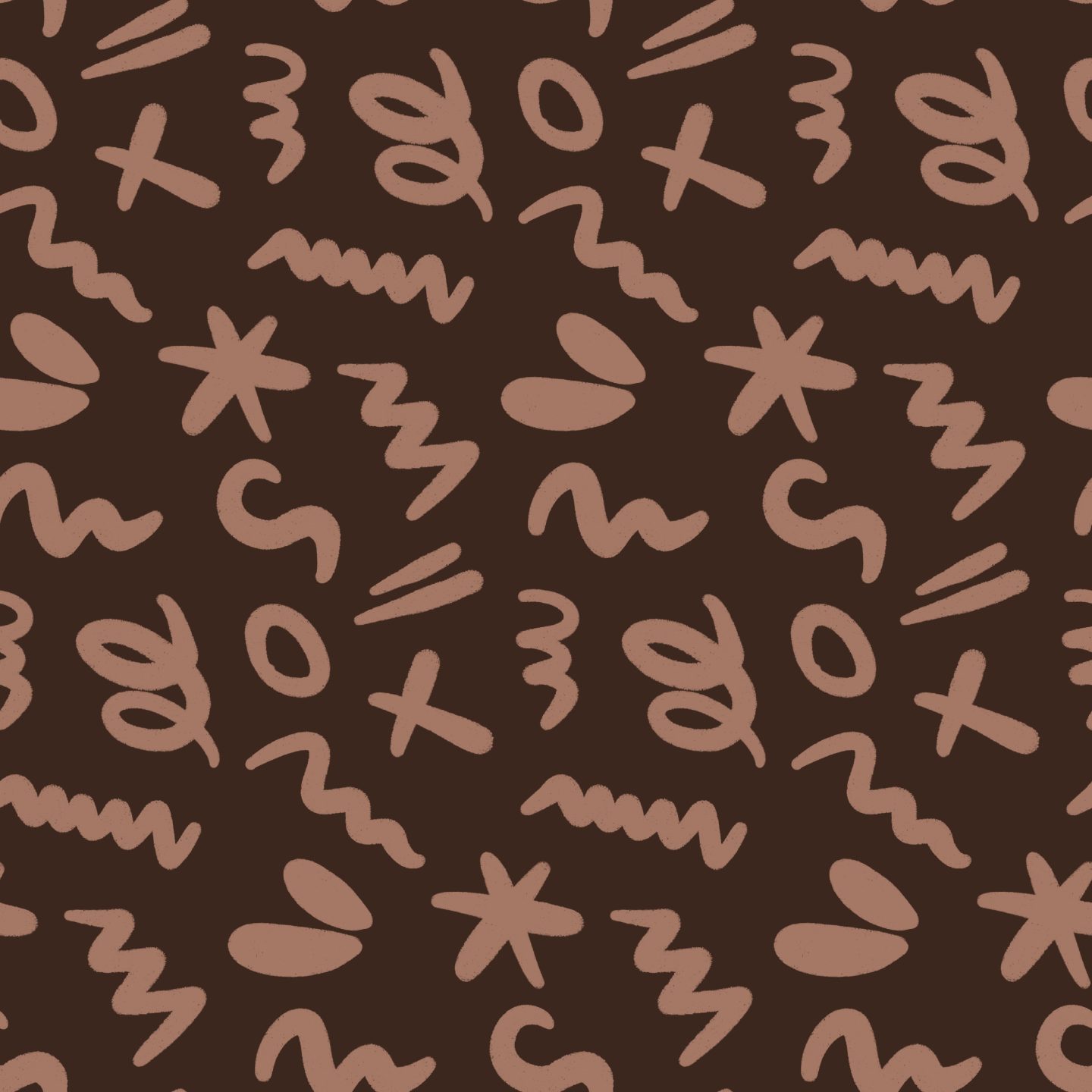 Colorful Abstract pattern with warm taupe abstract marks on dark brown ground