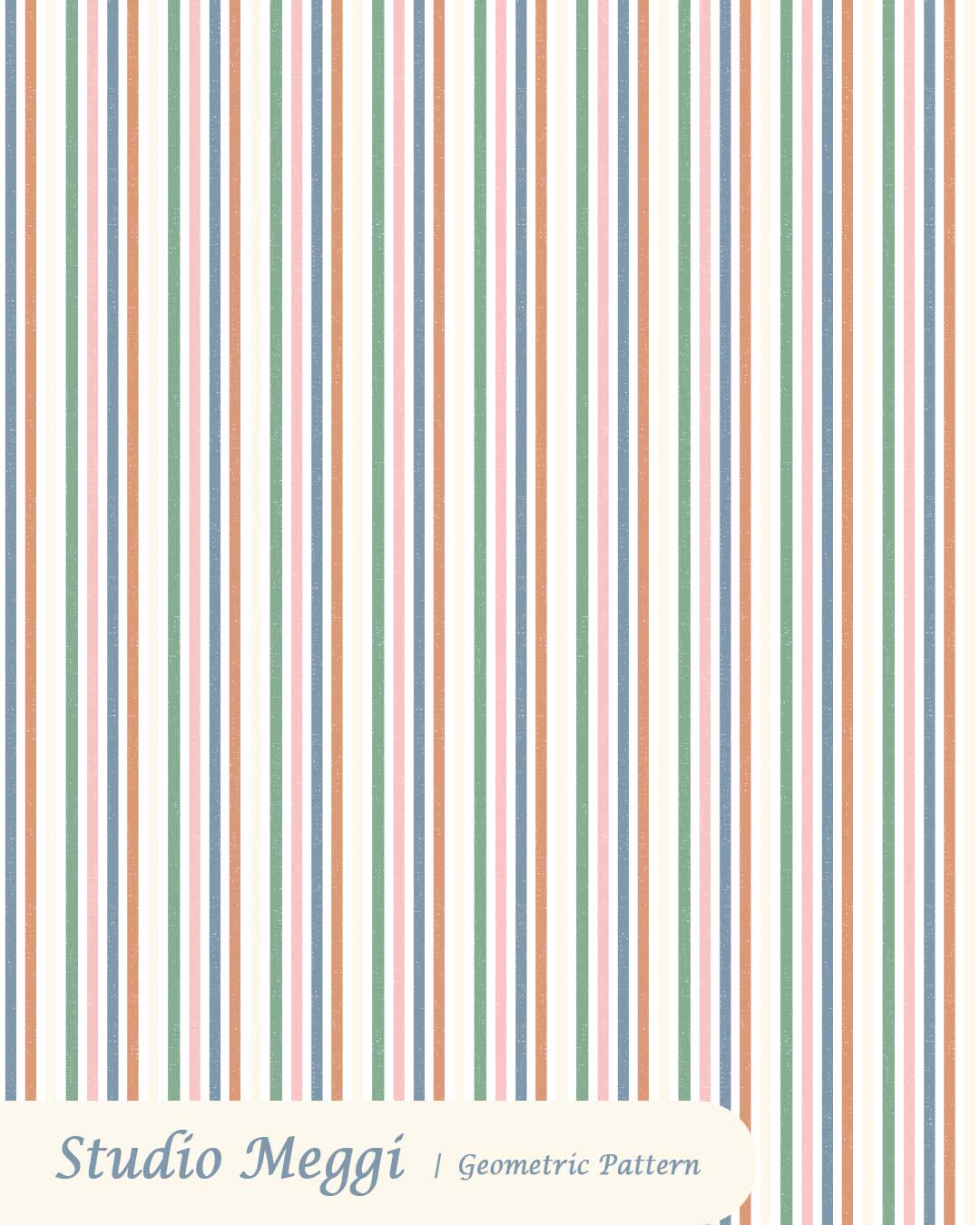 Soft vertical harbor stripe pattern in blue, green, pink, and warm clay for children’s fabric and quilting.