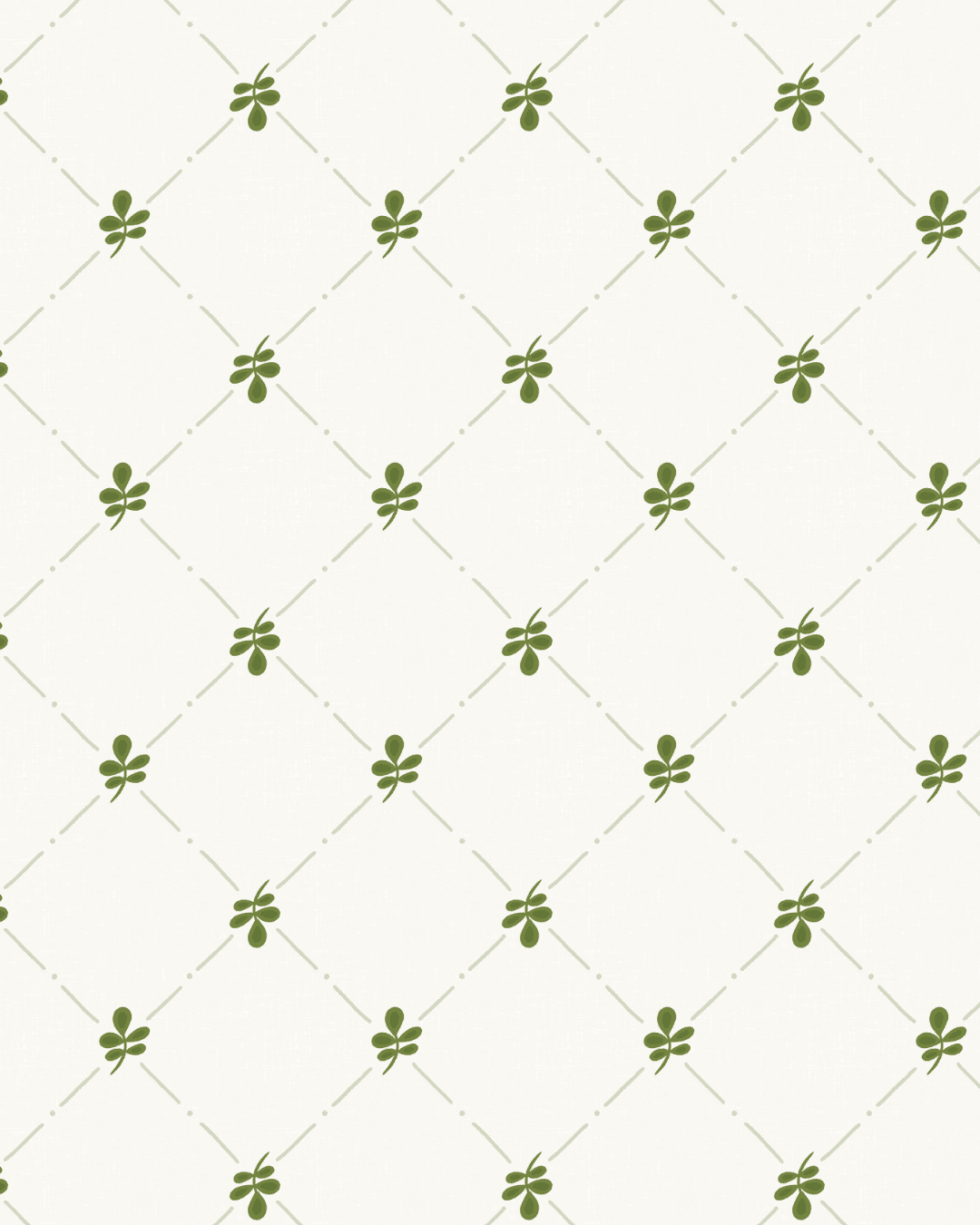 Botanical Trellis pattern from the Lavender Meadow collection by Studio Meggi, featuring green botanical motifs on a soft cream lattice.