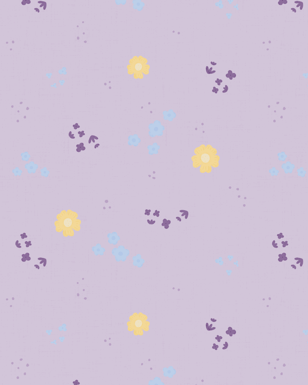 Lavender Meadow Scatter pattern from the Lavender Meadow collection by Studio Meggi, featuring small yellow, blue, and purple flowers on lavender.